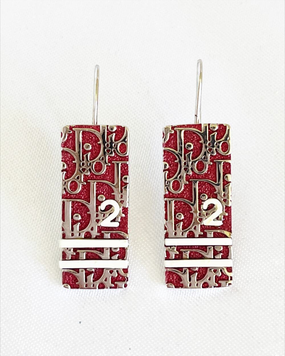 CHRISTIAN DIOR Girly 2 Trotter Earrings Red Vintage Silver Tone 2000s Pierced